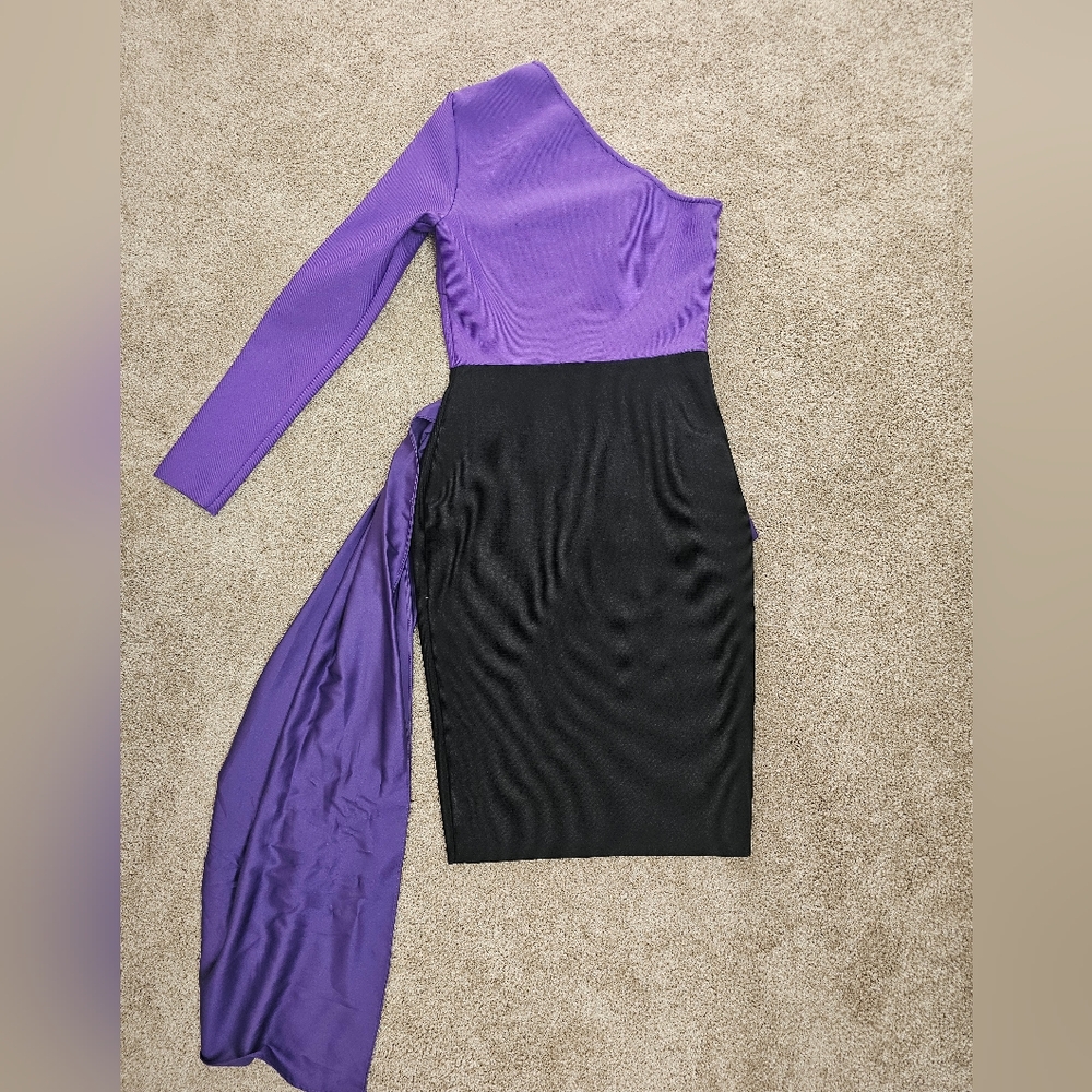 Elegant Purple and Black One-Shoulder Dress